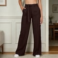 thumbnail image 2 of Rggeeun Womens Trousers Solid Color Elastic High Waist Wide Leg Ankle Length Soft Relaxed Fit With Adjustable Sashes Belt & Side Pockets For Summer Running Delicate Bottoms,Coffee,Xl, 2 of 5