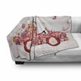 thumbnail image 3 of Cars Soft Flannel Fleece Blanket, Girl on a Car with Floral Present Boxes Butterflies Daisies Little Hearts, Cozy Plush for Indoor and Outdoor Use, 70" x 90", Pink Dark Coral Black, by Ambesonne, 3 of 6