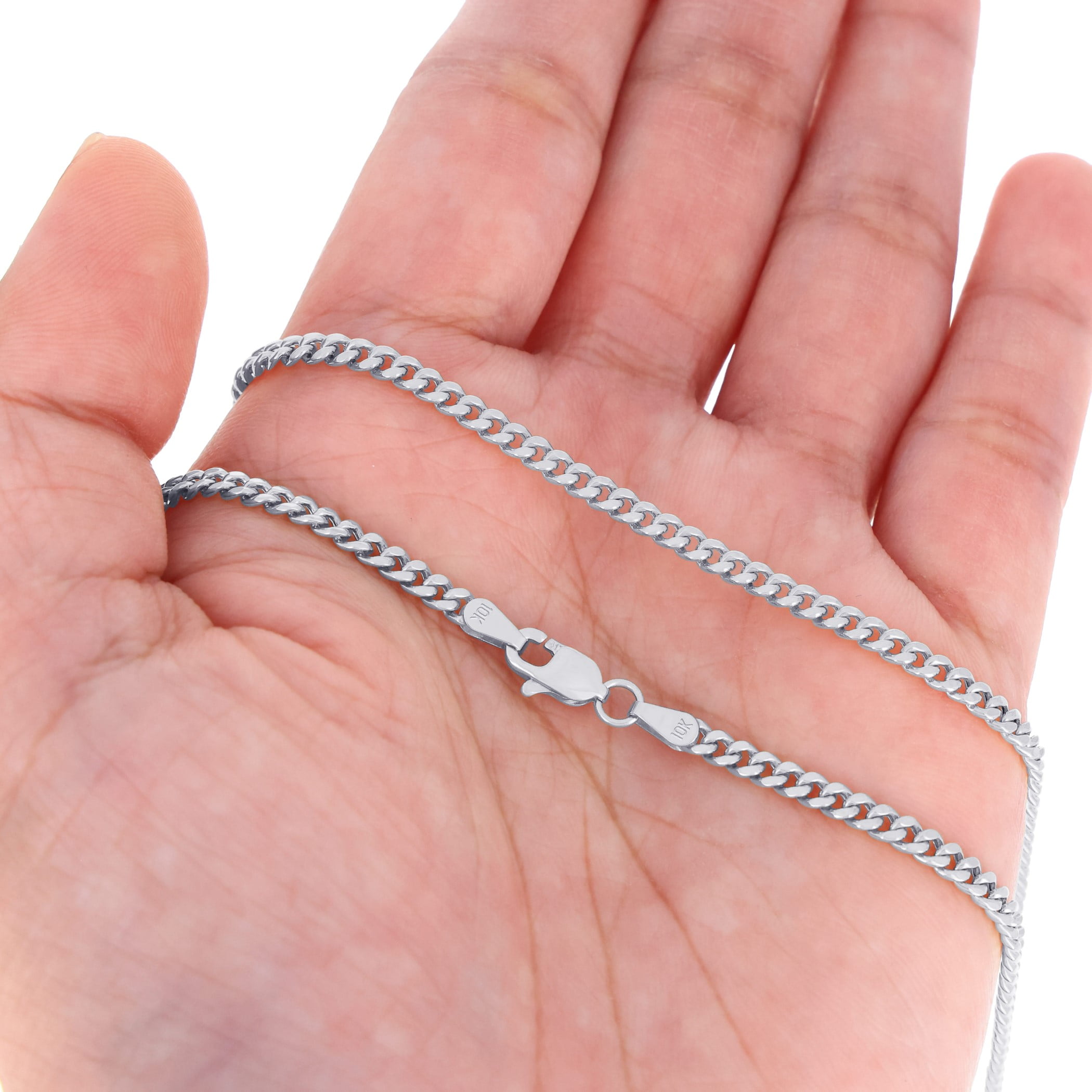 Nuragold 10K Real White Gold Miami Cuban Link 3mm Chain Bracelet (7"-9") Italian Jewelry for Men & Women