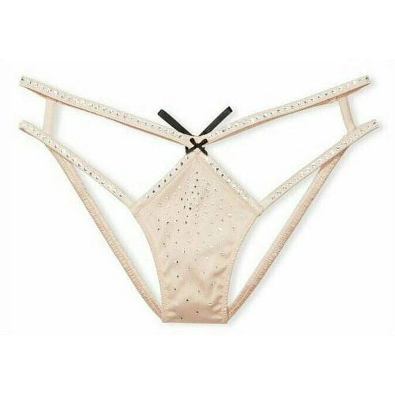 Victoria's Secret Dream Angels Strappy Satin Shine Rhinestones Cheeky Panty Champagne Size Medium New