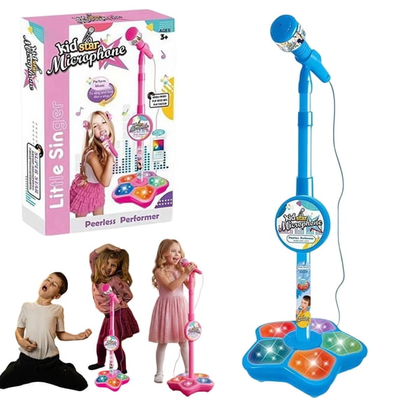 Kids Microphone with Stand, Rechargeable Microphone for Kids,Toddlers Karaoke Machine,Bluetooth Speaker with LED Lights,Christmas Birthday Fun Musical Toy Gifts for 5-8 Years Old