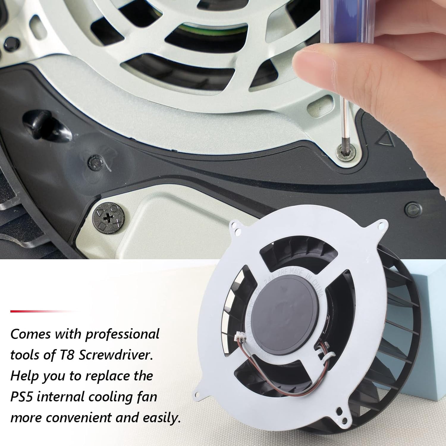 Cooling Fan Replacement for PS5,Internal Cooling Fan 12047GA-12M-WB-01 12V 2.4A 23 Blades Fan General 17 Blades G12L12MS1AH-56J14 Fan,With T8 Screwdriver
