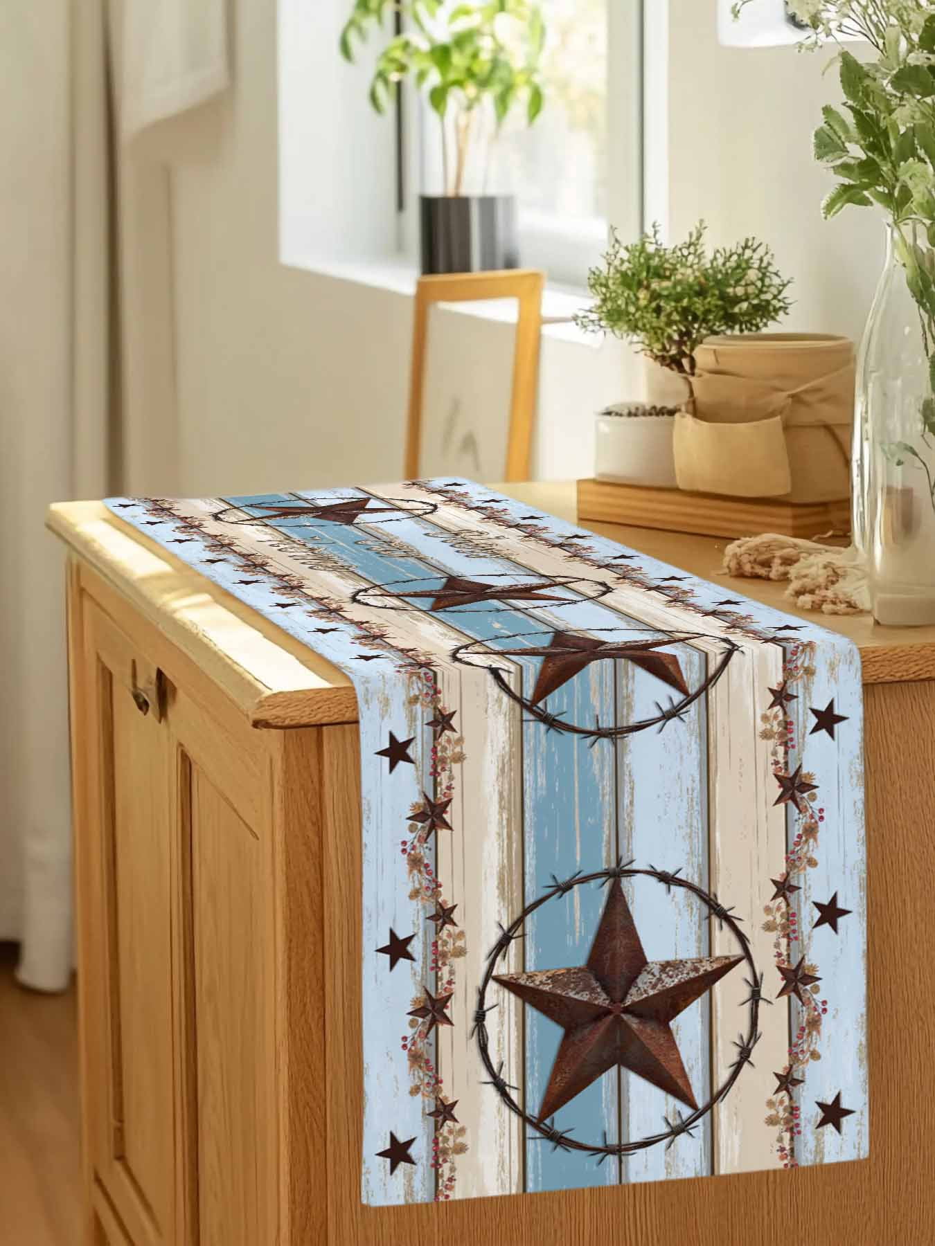Vintage Western Star Home Quote Table Runner 90 Inches Long, Farm Gradient Wood Board Table Runners Tabletop Scarf Kitchen Dining Tables Decoration for Home Party Indoor Outdoor