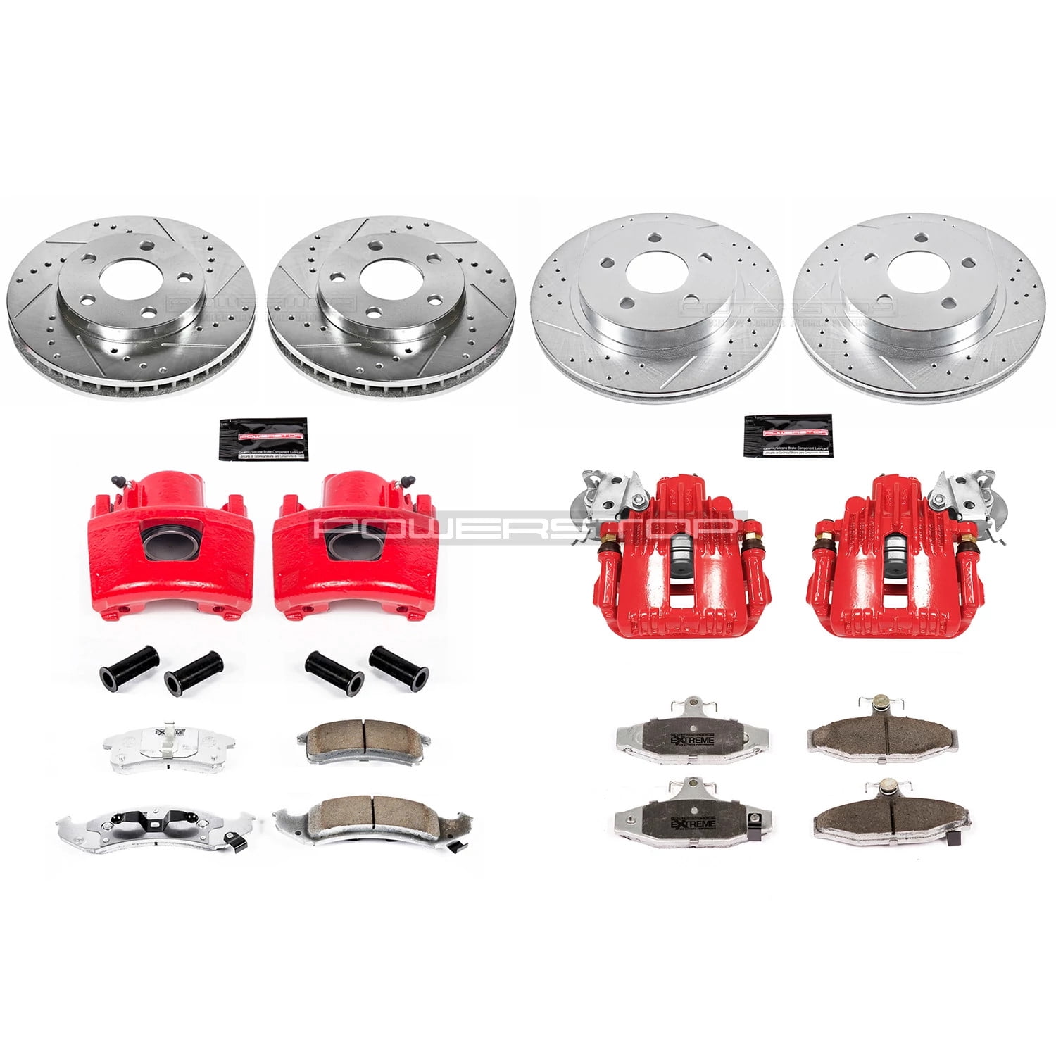 PowerStop Front and Rear Z26 Street Warrior Brake Pad and Rotor Kit with Red Powder Coated Calipers Fits: CHEVROLET PONTIAC Select Models KC1535-26