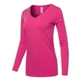 thumbnail image 2 of A2Y Women's Basic Solid Soft Cotton Long Sleeve V-neck Top T-shirt Hot Pink M, 2 of 3