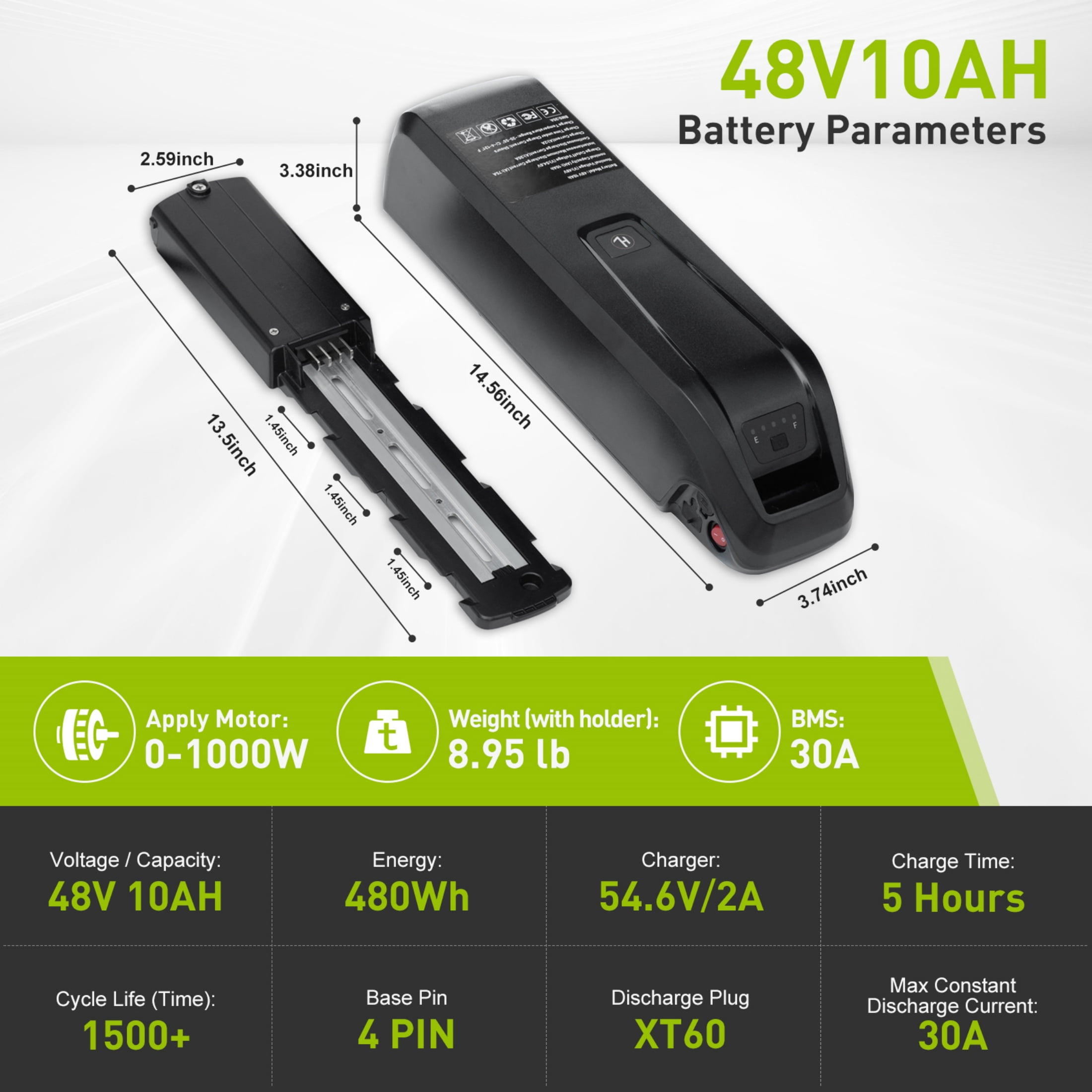 4-Pin 48v 10ah Ebike Battery Pack 0-1000W 48v Lithium Battery 2a Charger 48v Bicycles Battery