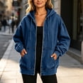 thumbnail image 5 of Women's Oversized Denim Jacket Zip Up Long Sleeve Jean Coat with Hood Casual Fall Baggy Outerwear Lightweight Windbreaker with Pockets Fashion Layering, 5 of 8