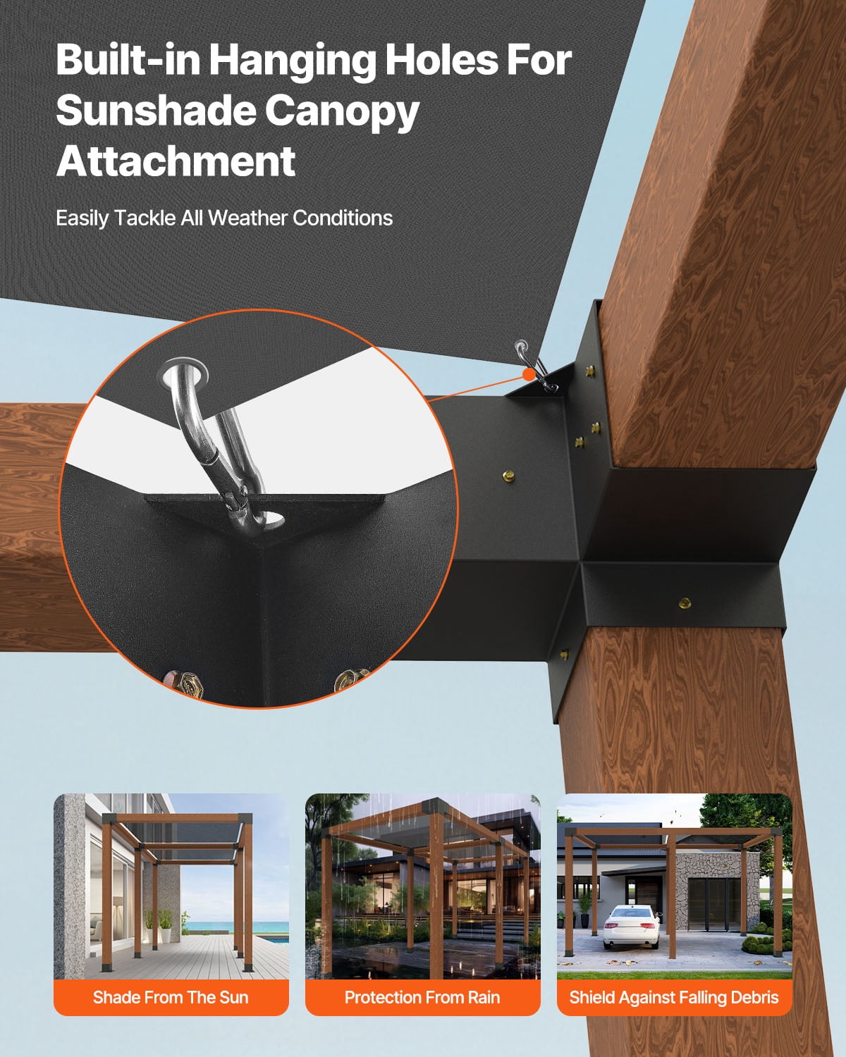 VEVOR Pergola Bracket Kit, 4x4 inch (Inner Size 3.5x3.5), 4 Pcs 3-Way Heavy Duty Corner Bracket Woodworks DIY Post Base Kit, Easy Installation Wooden Beams for Gazebos, Patio Pergolas, Log Cabin