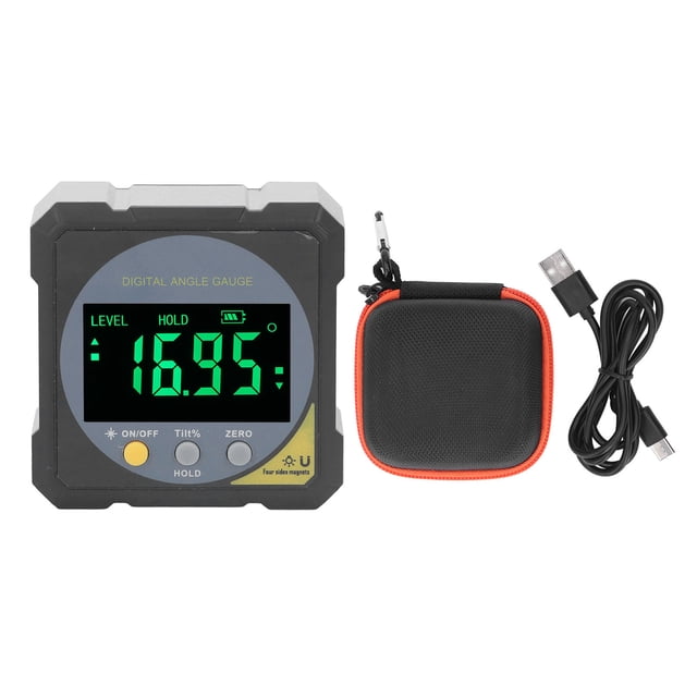 Telituny Medidor de Ángulo Magnético LCD Negro, IP54 Impermeable, Pantalla LCD Digital Retroiluminada, Inclinómetro Magnético, Esquinero, 40 cm, Resistente,