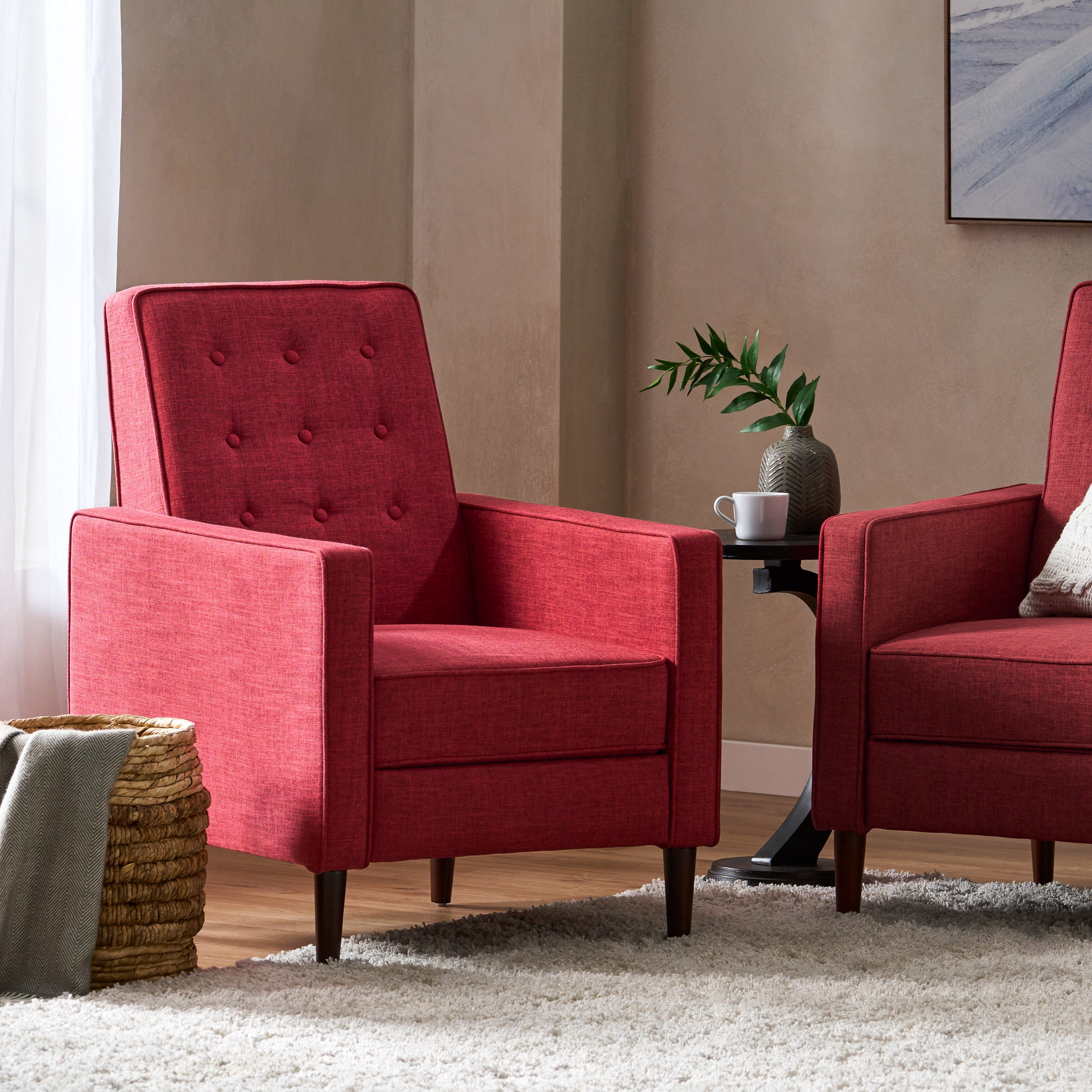 Euroco Modern Fabric Recliner Chair with Espresso Wood Legs, Adjustable Backrest & Plush Upholstery, Space-Saving Design
