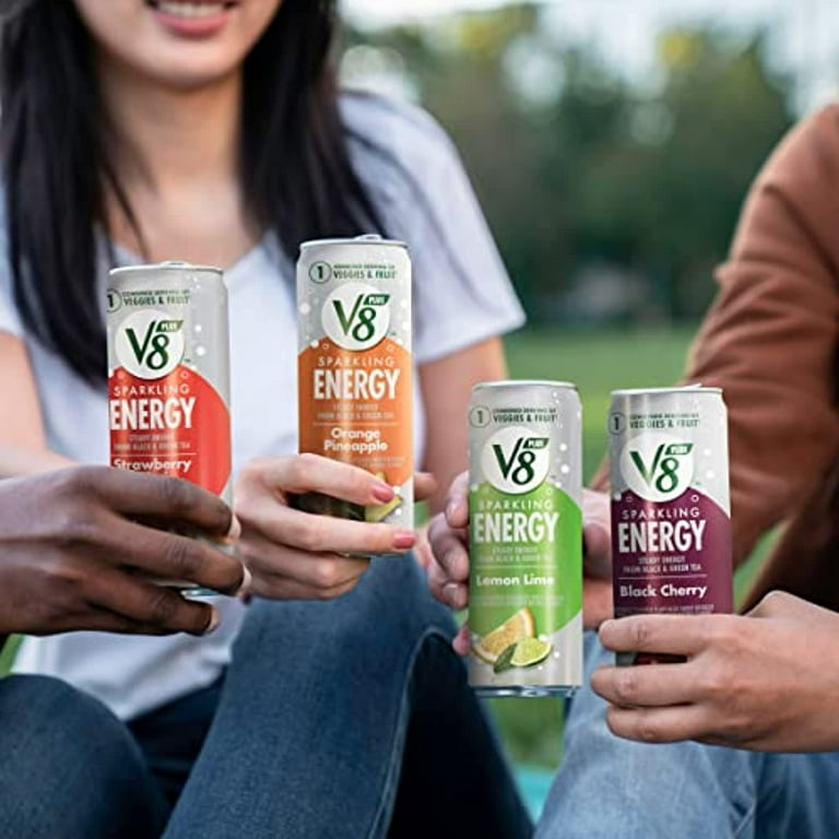 V8 Sparkling Energy Lemon Lime, Real Veg & Fruit Juices, 11.5 Fl
