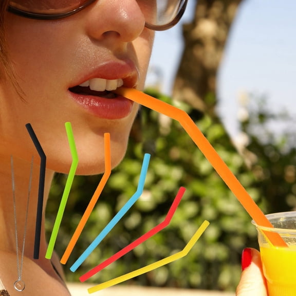 Zzbeans Soft Silicone Straws, Reusable Flexible Drinking Straws for Juice Milk Smoothie, 6-Piece Colorful Curved Bendy Straws Set Eco-Friendly Dishwasher Safe