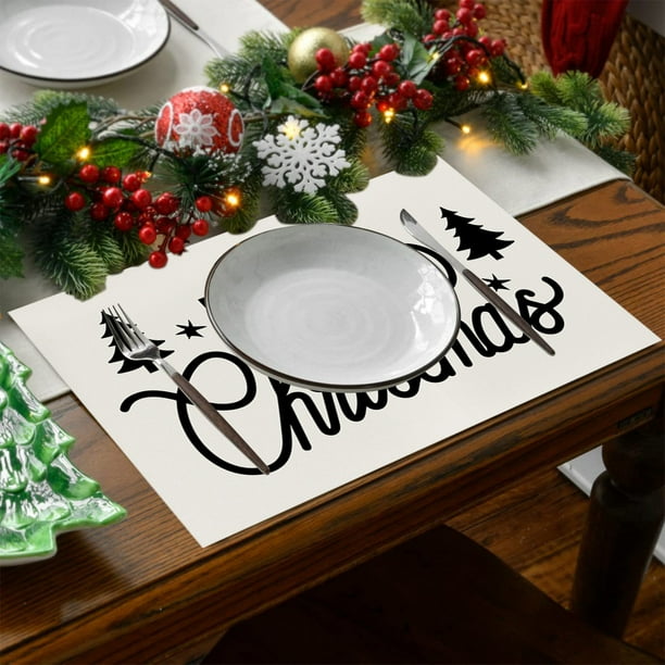 Decoraciones navideñas, adornos navideños, regalos navideños, manteles individuales de algodón y lino, decoraciones navideñas para la mesa, tapetes aislantes, tapetes impermeables para cocina y comedo