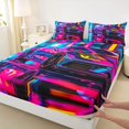 thumbnail image 4 of Manfei Racing Car Queen Sheets,Neon Light Queen Sheet Sets,Pink Blue,4-Piece,1 Flat Sheet, 1 Fitted Sheet and 2 Pillowcases, 4 of 6
