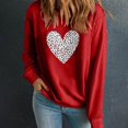 thumbnail image 2 of ibuvkizy Womens Sweatshirts Valentines Day Love Heart Round Neck Lover's Love Print Sweatshirt Long Sleeved Pullover Top/shirt Red,XS, 2 of 7