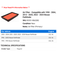 thumbnail image 2 of Air Filter - Compatible with 1990 - 2004, 2013 - 2020, 2022 - 2024 Nissan Pathfinder 1991 1992 1993 1994 1995 1996 1997 1998 1999 2000 2001 2002 2003 2014 2015 2016 2017 2018 2019, 2 of 2