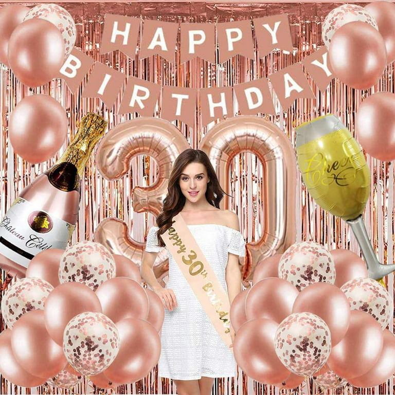 30th Birthday Decorations For Women, Rose Gold 30 Birthday Party Decoration  For Her, 30th Happy Birthday Banner Kits Rosegold Balloons Decoration For