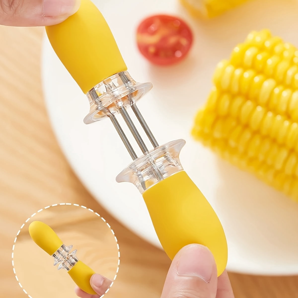 Stainless Steel Corn on the Cob Holders Set, Yellow Silicone Handle Corn Forks with Double Prongs for BBQ Grilling and Cooking, Corn Skewer Picks