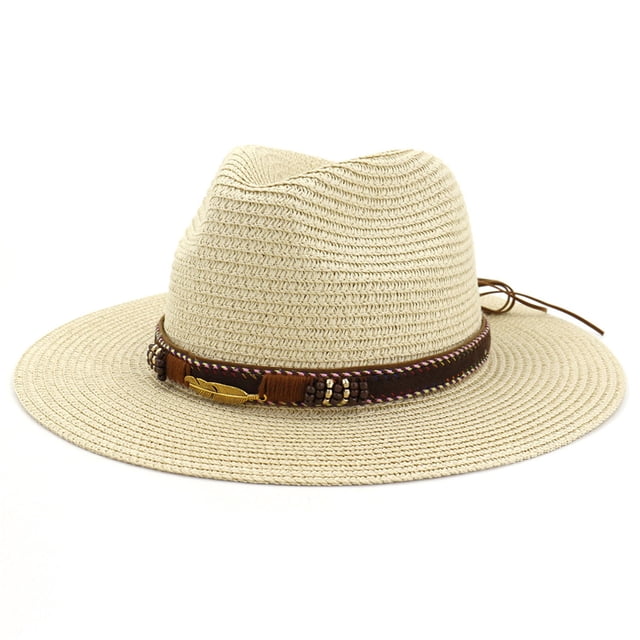 Men Women Retro Western Cowboy Riding Hat Leather Belt Wide Cap Hat