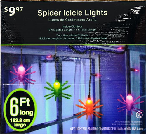 35 Multicolor Halloween Spider Icicle Lights New 11 Foot Length Black Wire 