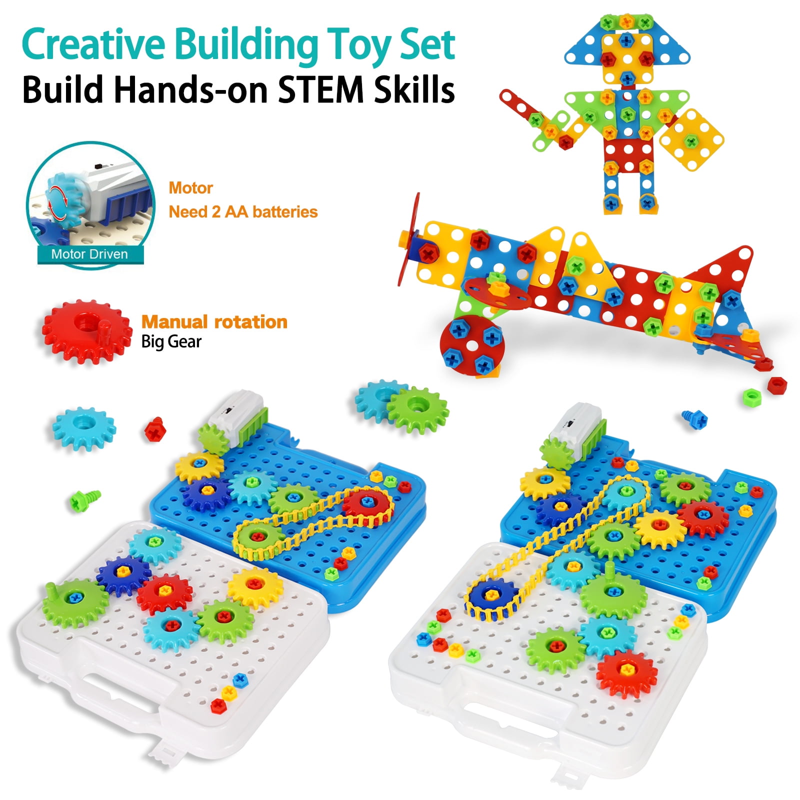 IIROMECI Gears Toys for Kids Ages 4-8, STEM Educational Construction Toys, Engineering Building Blocks Creative Learning Toy Set