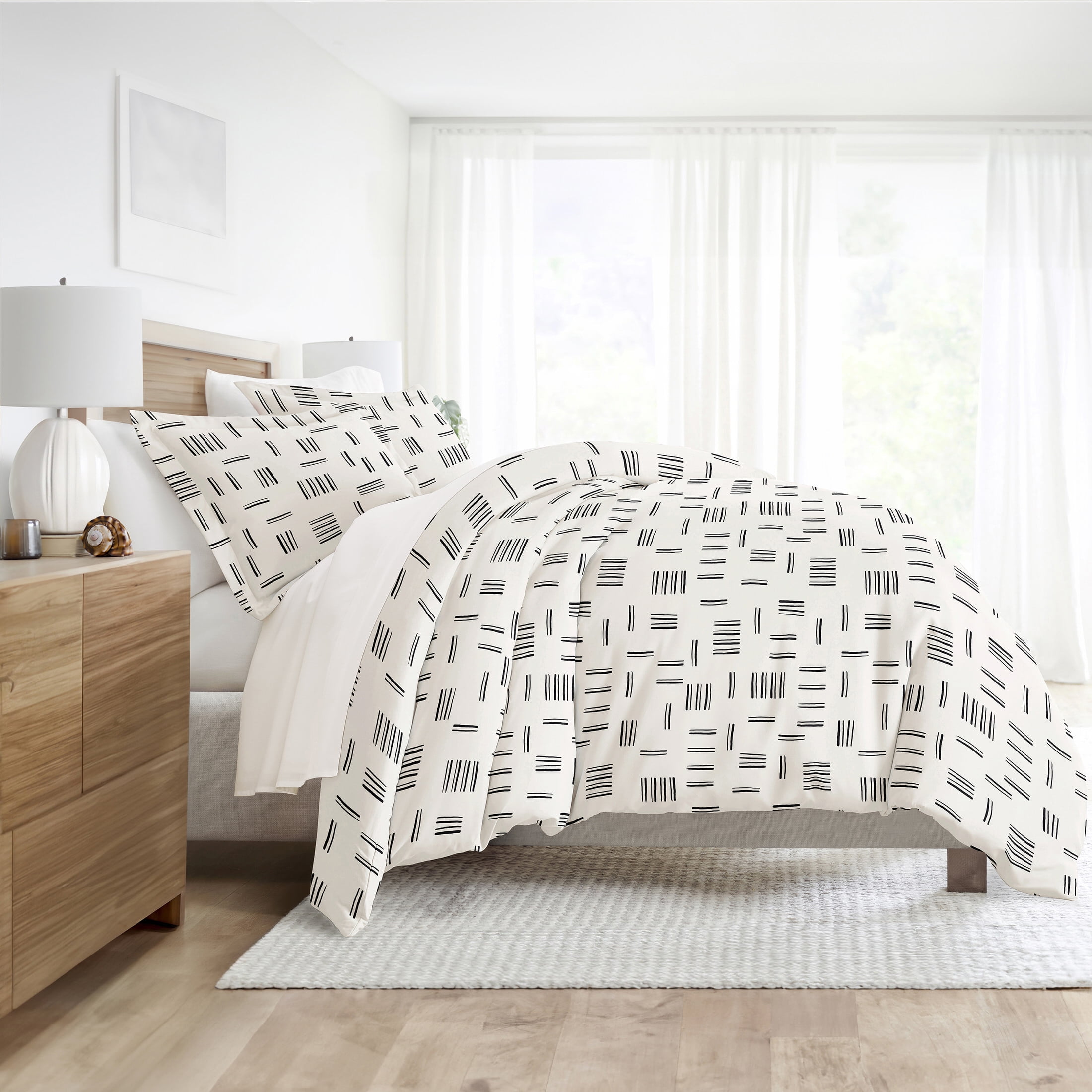 Noble Linens Gray Geo Dash 2-Piece Duvet Cover Set, Twin/Twin XL
