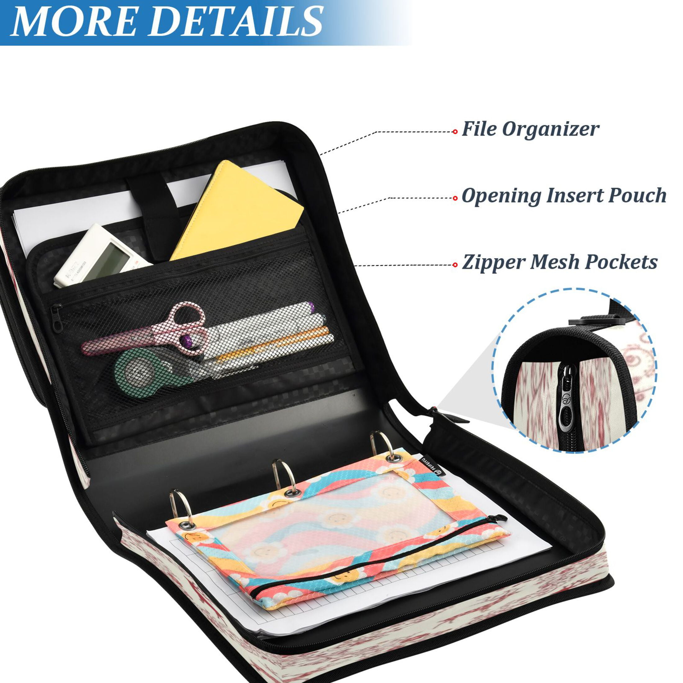 DIXRUYEE Zipper Binder trapper keeper Documents Organized Scarlet Reindeer Vine Tapestry Printed