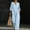 Light Blue, variant on Womens Stripe Casual Two Piece Outfit V-Neck 3/4 Bell Sleeve Top Elastic Waist Wide Leg Pants with Pockets Loungewear Set Pink XL(XL)