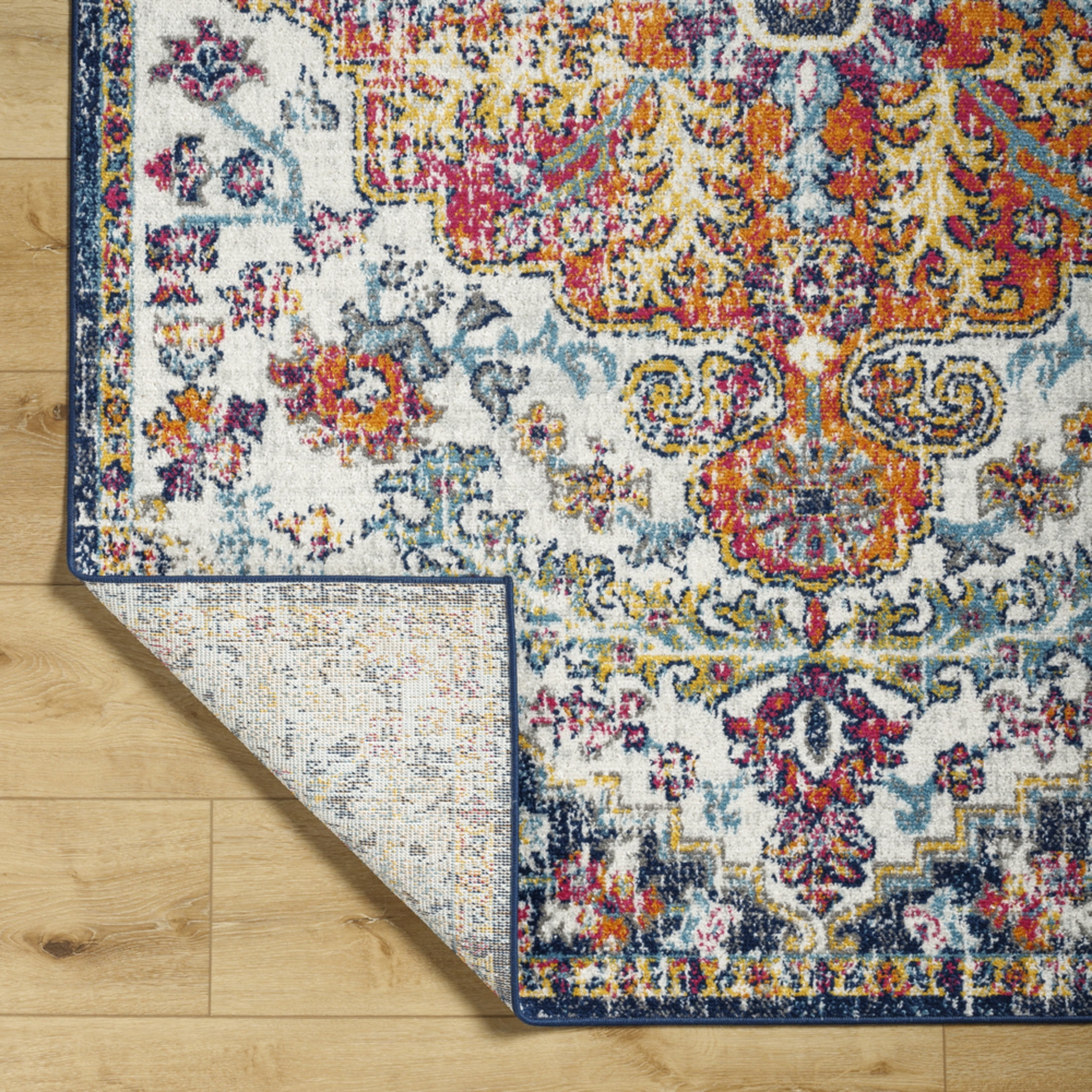 Livabliss Harput Vintage Medallion Area Rug,5'3" x 7'3",Orange/Navy