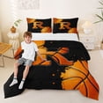 thumbnail image 2 of Castle Fairy Abstract Basketball Print Queen Comforter Set 3 Pieces, Sport Theme Letter R Comforter Sets Queen, Black Orange,Black Reversible,1 Comforter and 2 Pillowcases, 2 of 6