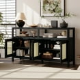thumbnail image 4 of Harper & Bright Designs Rattan Sideboard Cabinet with Storage, Farmhouse Buffet Cabinet with 3-position Adjustable Shelves, Black, 4 of 17