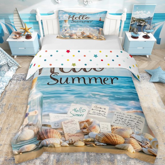 Erosebridal Teens Ocean Beach Twin Bedding,Sea Starfish Shell Duvet Cover Set For Boys Girls,Super Cozy Room Decor,2pcs,No Comforter