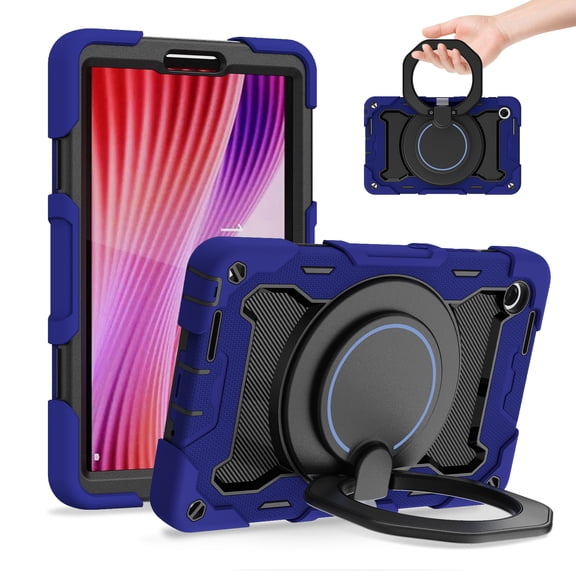 ELEHOLD Case for Lenovo Tab K9 /Lenovo Tab One (TB305FU) 8.7 inch ,Heavy Duty Hybrid Hard PC Silicone Shockproof Ring Hand Grip Kickstand Drop Protection Cover, Darkblue