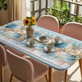 thumbnail image 3 of Blue Beach Coastal Table Cloths for 6 Foot Rectangle Tables, Nautical Shell Starfish Coral Summer Patio Waterproof Elastic Fitted Tablecloths, Washable Rectangular Table Cover for Camping, 3 of 8