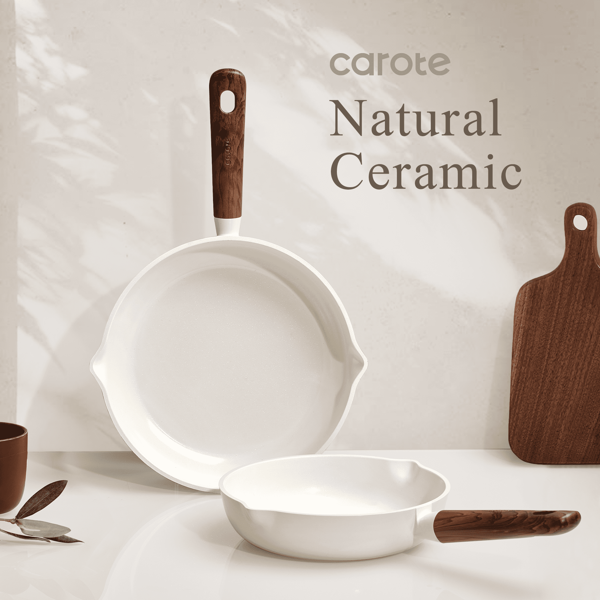 Carote 5 QT Ceramic Nonstick Sauté Pan with Strainer Lid, 11" Deep Frying Pan, Induction Compatible, Easy to Clean, White