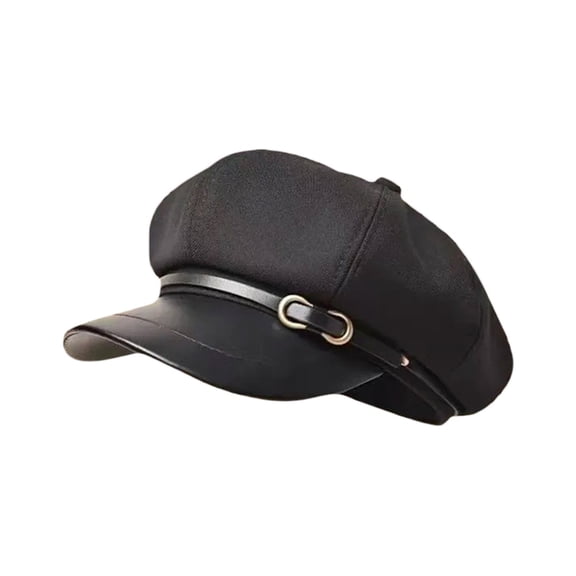 Classic Beret Cap Lightweight Breathable Wide Upturned Brim Cowboy Newsboy Hat with Dome Short Brim Black