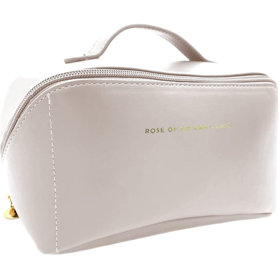 RuiCredibility Large Capacity Travel Cosmetic Bag,Makeup Bag,Waterproof Portable PU Leather Makeup Organizer Bag with Dividers and Handle (White)
