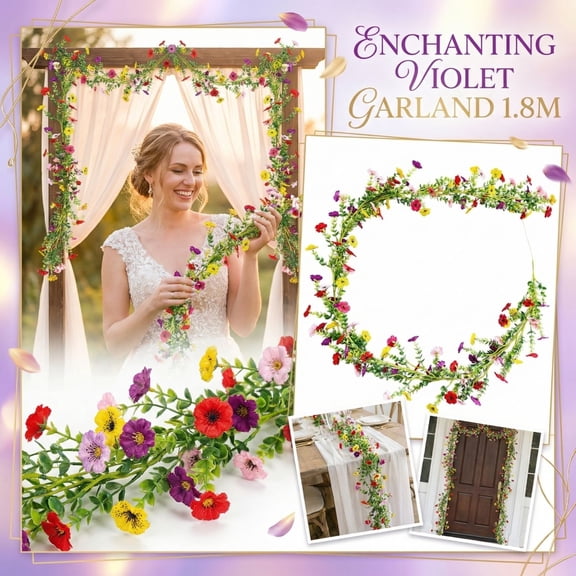 Wildflower Garland, Floral Decorations, 71inVine Decor, Artificial Greenery Garland, Fake Garland, Home Wedding Arch Porch, Seasonal Displays, Assorted Tones, 1 Pc