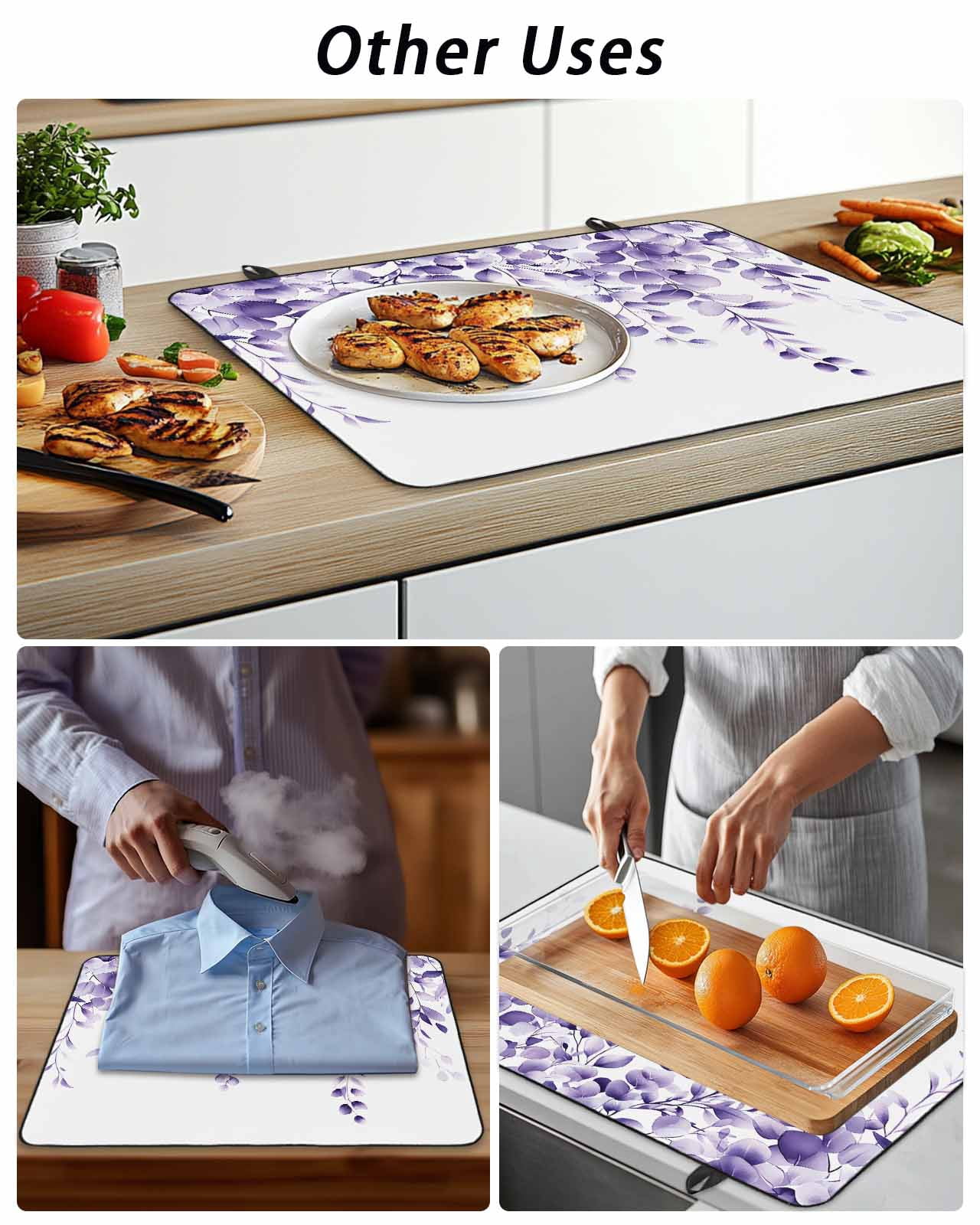Stove Top Covers for Electric Stove, Purple Eucalyptus Glass Stovetop Cover Protector, Botanical Plant Rustic Branch Floral Induction Cooktop Protector Oven Mat for Kitchen Countertop 36"x21"