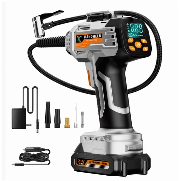 Cordless Tire Inflator, UNTIMATY Portable Air Compressor, 150PSI Handheld Air Pump with 21V Rechargeable Battery, Digital Pressure Gauge for Cars Motorcycles Gift, Gray