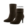 thumbnail image 2 of BLISSFUL STEP Pointed Toe Foldable Slip on Stiletto Heels Ankle Boots For Women Coffee 8, 2 of 7