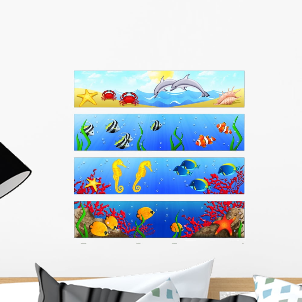 Ocean Banners with Tropical Wall Decal by Wallmonkeys Peel and Stick
