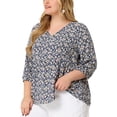 thumbnail image 1 of Blusas de talgrande pamujer Blucon volantes y péplum floral con cuello en V y estampado floral Ditsy Azul Marino XXL, 1 of 5