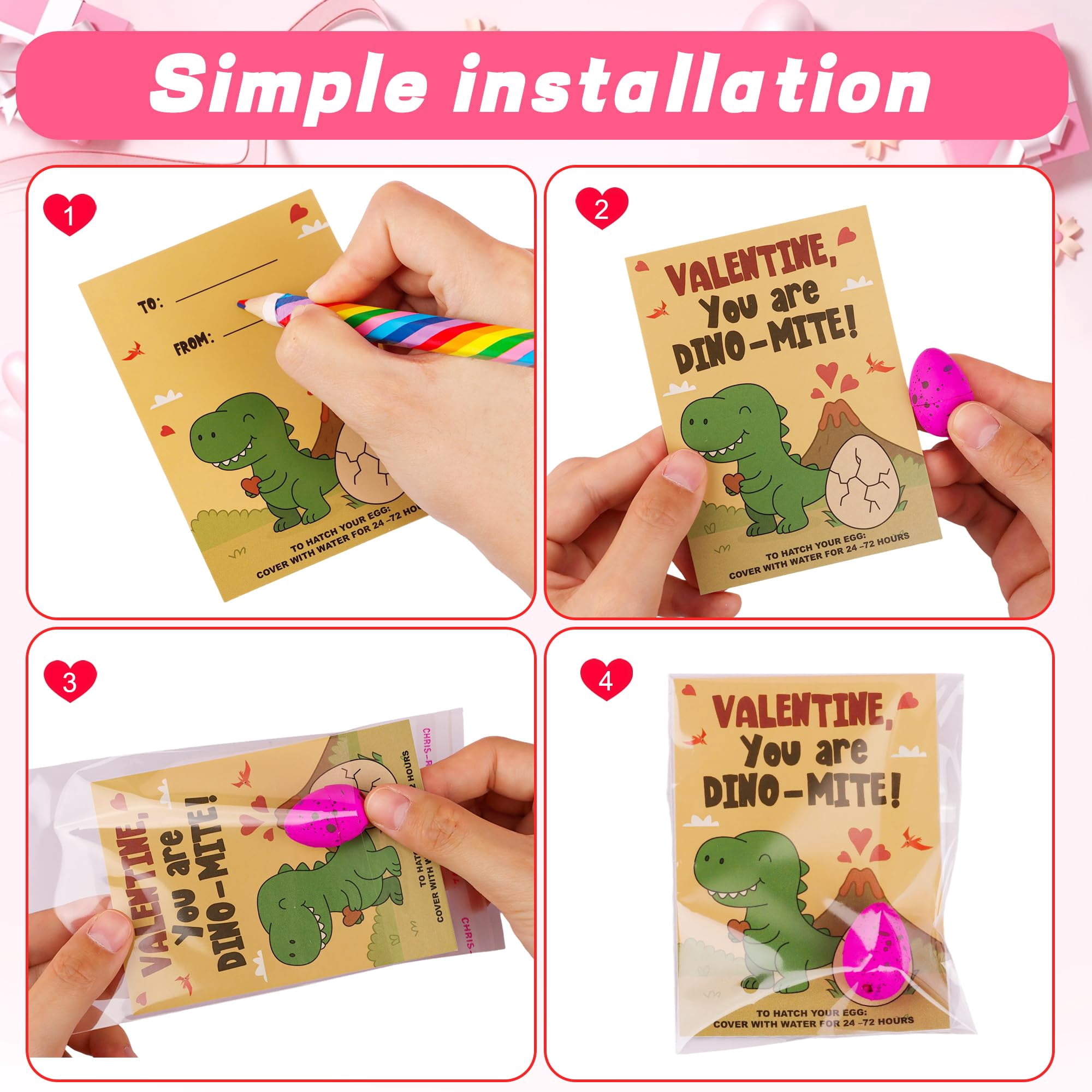 Easter Valentines Day Gifts for Kids Classroom Dinosaur Egg Hatching Toys with Valentines Cards for Kids School, Valentines for Kids Exchange Cards Gifts Prizes Party Favors for Boys Girls（24 PCS）