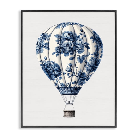 Vintage Toile Hot Air Balloon Black Framed Giclee Art, design by Lettered and Lined