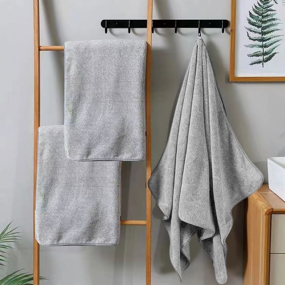 Coral Velvet Bath Towel Set Super Absorbent Quick Dry Thickened Microfiber Towels, Oversized Soft Shower Towels for Home Gym Spa Travel with Hanging Loop, Gray