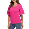 thumbnail image 3 of Women's Ruffle Tunic Top Casual V Neck Shirt Bell Half Sleeve Pullover Blouse Top, 3 of 5