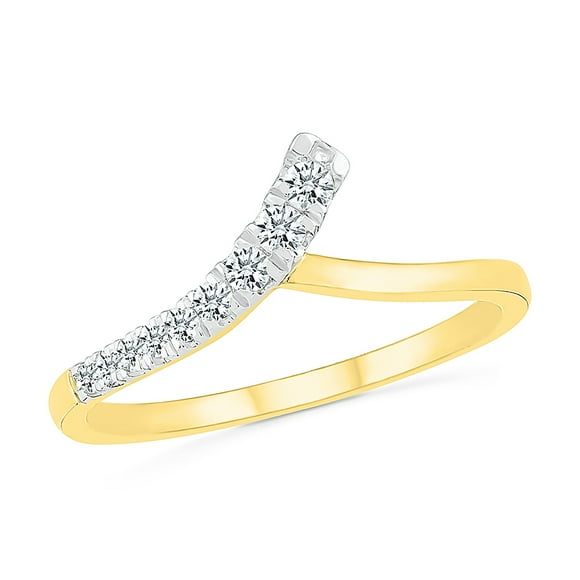 Crafted in 10kt Yellow Gold featuring 9 round White Diamonds, this Band Ring Ring is suitable for Anniversary and valentines day gift. This Ring is studded with 0.16 ct of white diamonds.