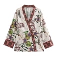 thumbnail image 3 of HH TRAF Blusa tipo kimono ajustada de manga larga con cuello en V y estampado elegante para mujer con diseño de cinturón asimétrico informal a la moda para mujer, 3 of 5