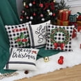 thumbnail image 4 of Christmas Pillow Covers Set of 4 18x18 Black White Plaid Farmhouse Xmas Decorations Green Wreath Pattern Cushion Cases for Sofa Couch, 4 of 9